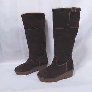 Michael KORS Suede Wedge Fur Knee High‎ Winter Boots Adjustable Buckle US 7.5